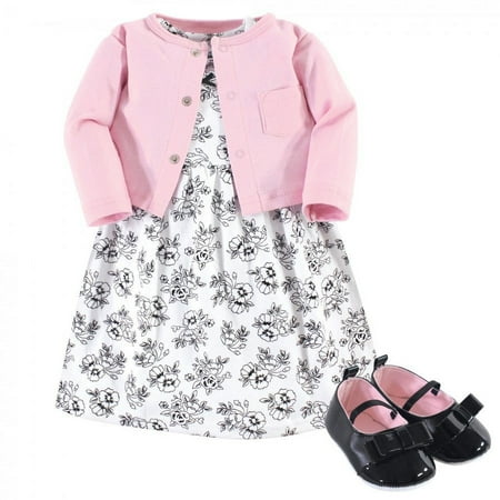 UPC: 0660168538472 | Hudson Baby Infant Girl Cotton Dress  Cardigan and Shoe 3pc Set  Toile  0-3 Months