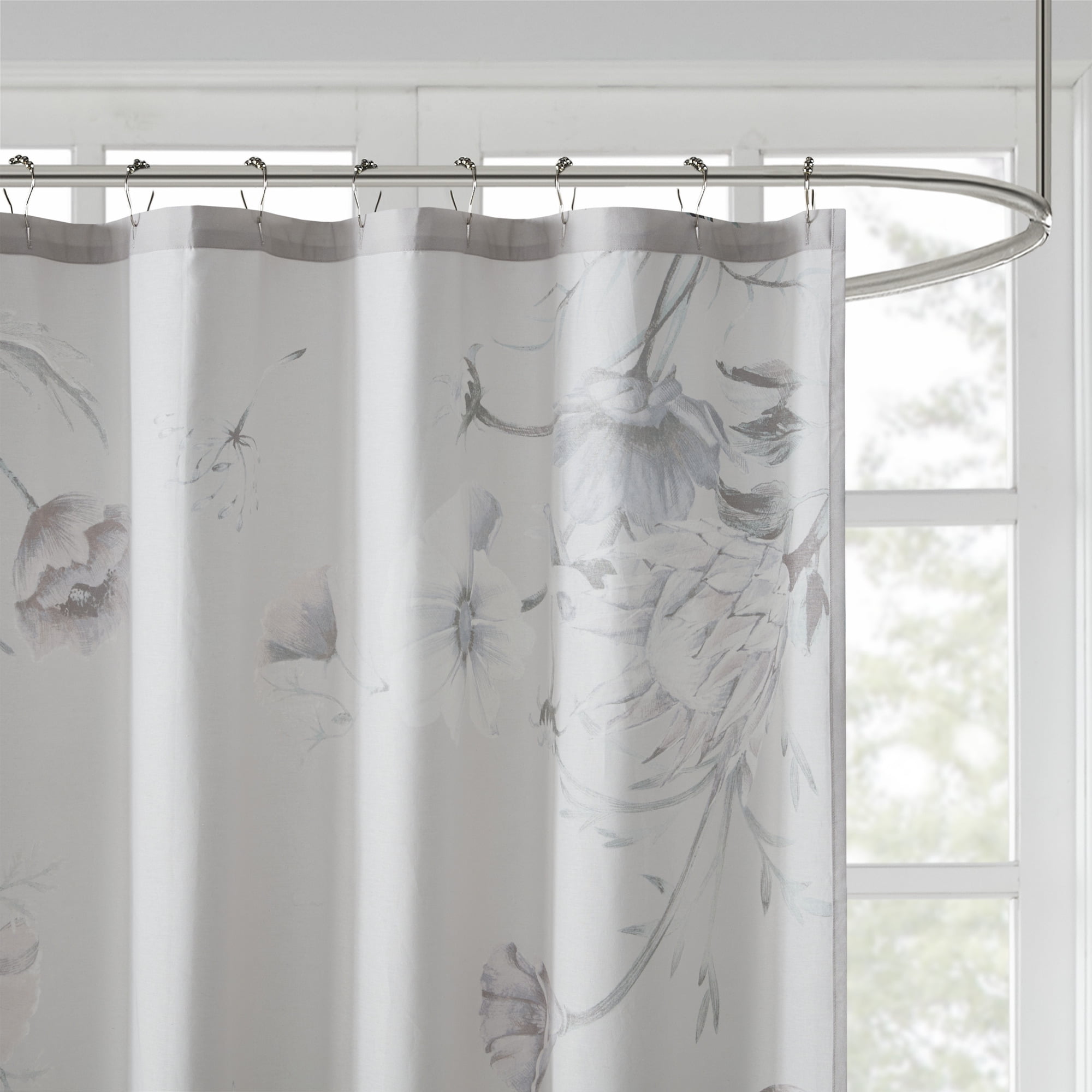 Madison Park Cassandra Printed Shower Curtains, Cotton Bathroom Curtains, Blue, 72” x 72"