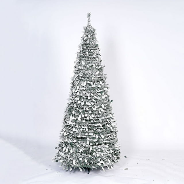 B Folding Retractable Floor Standing Christmas Tree With Lights For Holiday Home Decor With Green Flocked Branches And Easy Setup Design 59.06 Inches Height 6.61 Pounds