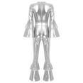 thumbnail image 3 of YiZYiF 70s Disco Costumes for Womens Metallic Shiny Jumpsuits Tiered Flare Sleeve Bell Bottoms Romper Silver 3XL, 3 of 7