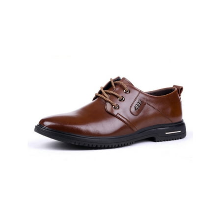 

Rockomi Mens Leather Shoe Business Oxfords Lace Up Dress Shoes Men Glossy Lightweight Flats Non Slip Formal Brown 8