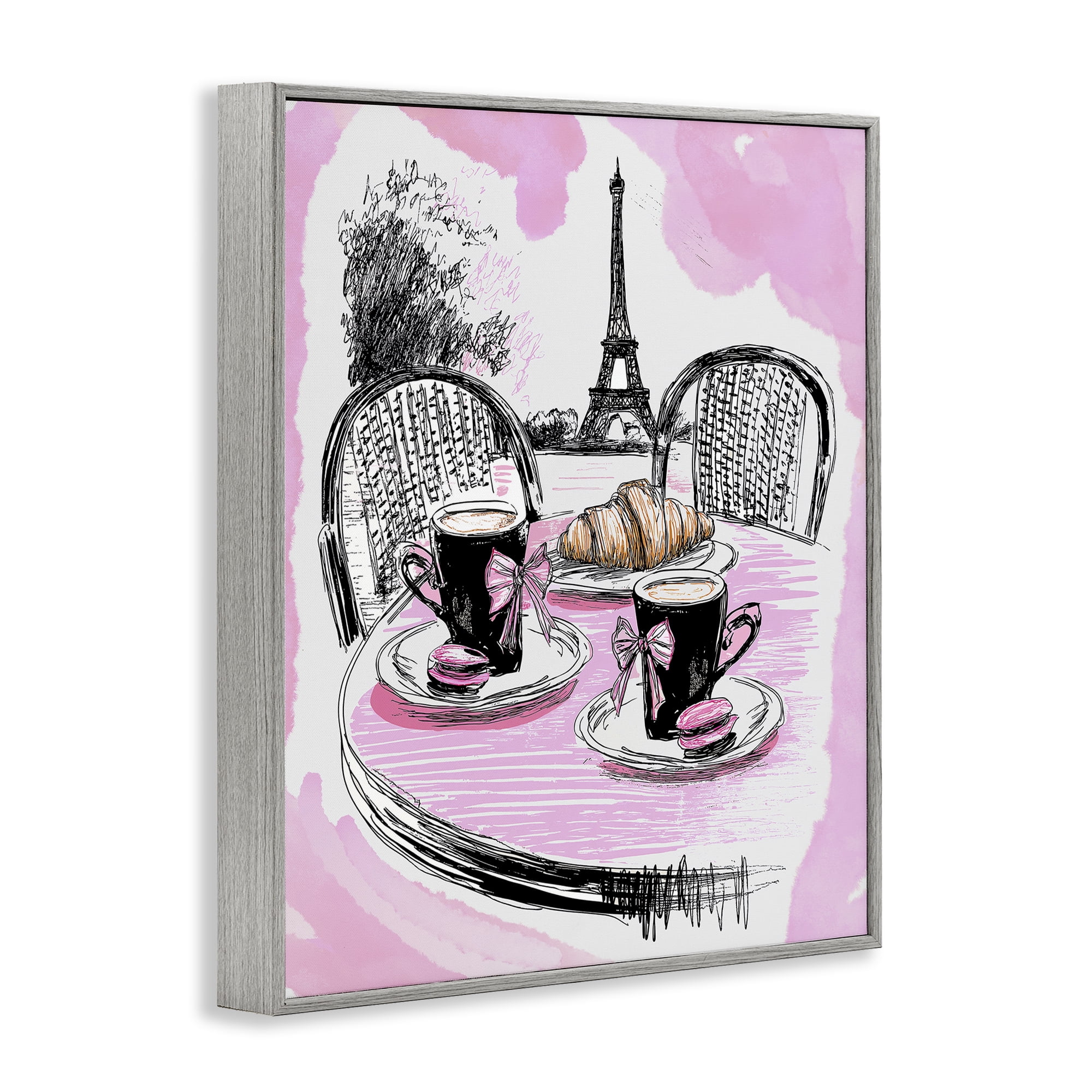 Stupell Industries Pink Parisian Cafe Breakfast Gray Framed Giclee Art, design by Jess Stempel