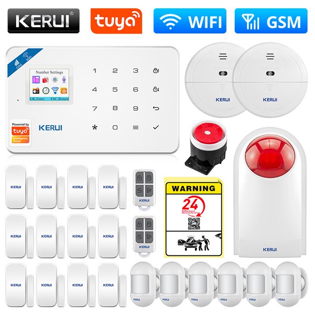 El sistema de alarma de seguridad KERUI Tuya Smart WIFI GSM funciona con Alexa Home, Detector de movimiento antirrobo, puerta de humo, Sensor de ventana, cámara IP Tan Jianjun unisex