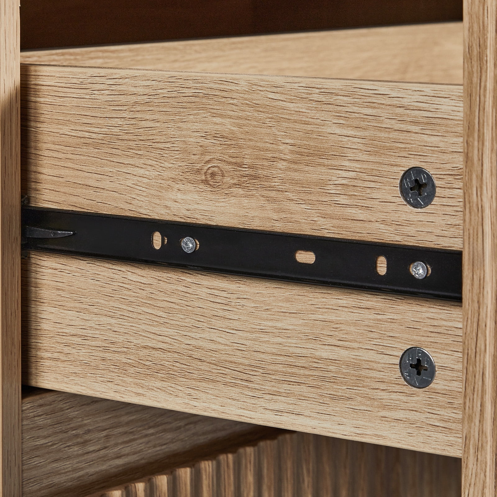 Handleless 6-Drawer Dresser with Grille Finish P2 Particleboard + MDF & Melamine Veneer + Vacuum-Formed Storage Cabinet 55.12*15.75*27.95in Oak