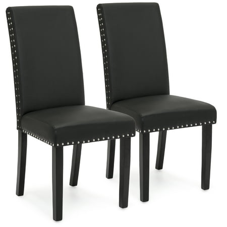 Dining Tables Chairs Best Price Best Choice Products Faux Leather Upholstered Nail Head Studded Parsons Dining Chairs, Set of 2, Black ()