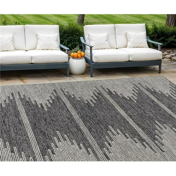 HomeRoots 579886 8 x 10 ft. Abstract Washable Indoor & Outdoor Rectangle Area Rug, Charcoal & Ivory