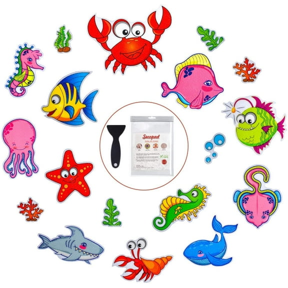 Non Slip Bathtub Stickers, 18 PCS Sea Adhesive Kids Anti Slip Decal Threads for Shower and Bath Tub with Premium Scraper