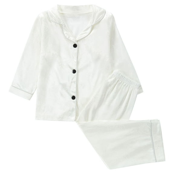 Kid Silky Satin Pajamas Set for Girls Boys Pj Set Sleepwear Button-Up Sets Nightwear