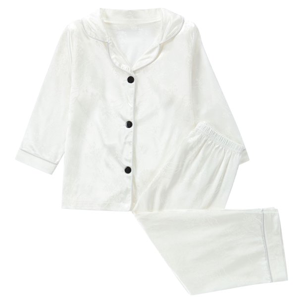 Odeerbi 1-8 Años Niños Niñas Pijama de Satén Con Solapa Entallada Camisa de Manga Larga Conjunto de Pantalones Suave Ropa de Dormir de Dos Piezas Pijama de Dos Piezas