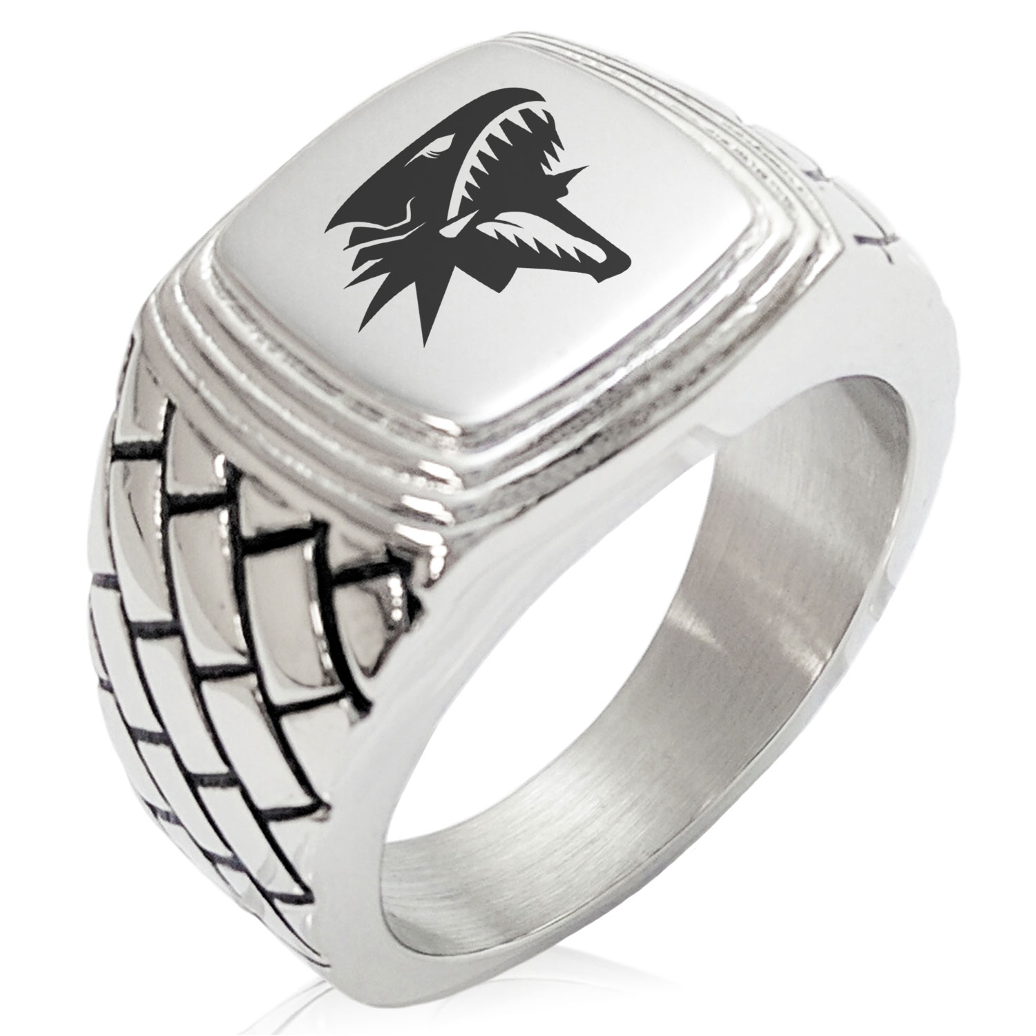 Tioneer Stainless Steel Pirate Anchor /& Pistols Emblem Chevron Pattern Biker Style Polished Ring