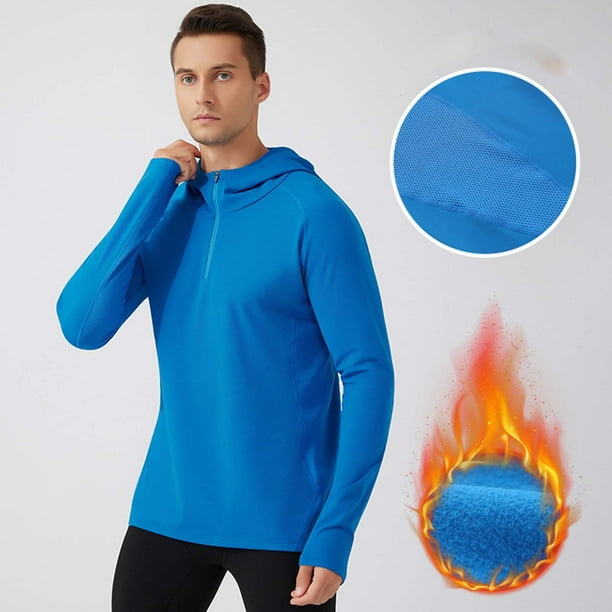 pstuiky top de hombre Sudadera con capucha y cremallera de forro polar de color liso para hombre, con parte superior cálida para deportes al aire libre, camiseta informal de manga larga