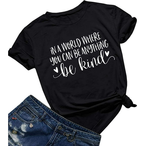 Be Kind T Shirts Women Cute Graphic Blessed Shirt Funny Inspirational Teacher Fall Tees Tops Black Medium