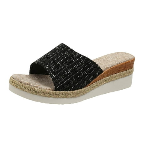 

YanHoo Women s Wedge Platform Sandals One Band Open Toe Slip On Sandal Summer Casual Non-slip Slipper Shoes