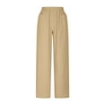 thumbnail image 3 of ABATAB Womens Cotton Linen Pants Elastic Waist Casual Palazzo Pants Wide Leg Baggy Full Length Solid Trousers with Pockets, 3 of 6