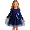 thumbnail image 2 of Mercatoo Toddler Girls Christmas Bows Dress Star Polka Dots Tulle Layered Long Sleeve Skirt Kids Crewneck Part𝐲 Holiday Dresses, 2 of 9