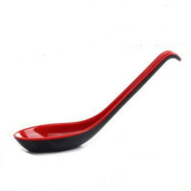 Xiao Hua Cuchara roja y negra de 10 piezas, cuchara china con gancho, muy adecuada para hacer sopa de fideos de arroz Lamian.