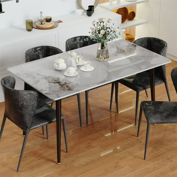 Wisfor Sintered Stone Dining Table Kitchen Table Dinette Furniture with Sturdy Metal Legs, 47.2in ,White＆Emerald