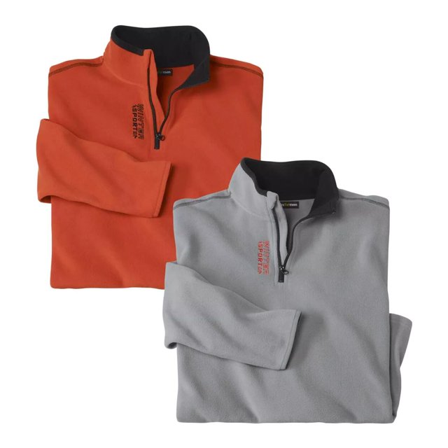 Atlas For Men - Jersey de Micropolar para Hombre - Pack de 2 (Gris, Naranja)