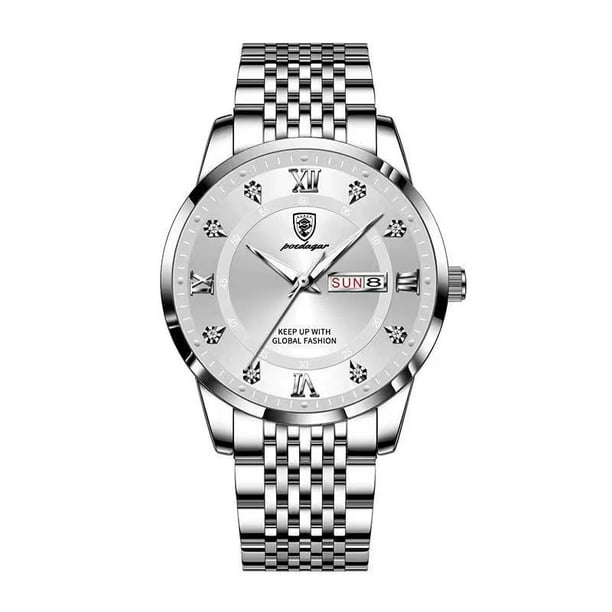 POEDAGAR Watch Men Stainless Steel Business Date Clock Waterproof