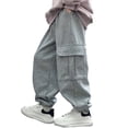 thumbnail image 5 of Piuwrlz Winter Cargo Pants Kids Boys Pocket Sweatpants Long Plain Jogger Pants Gray Size 14-15 Years, 5 of 9