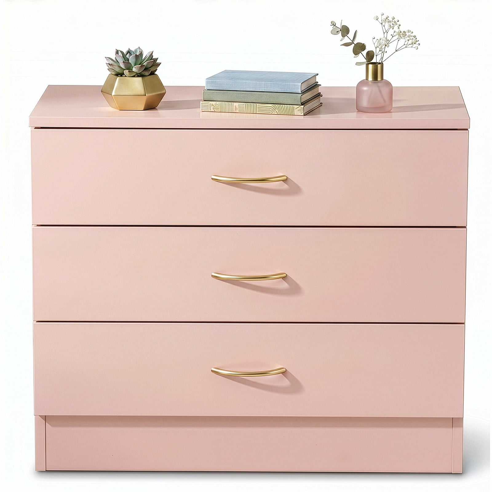 3-Drawer Chest with Faux Rose Gold Handles Drawer Dresser 25.98*12.99*22.05in Pink