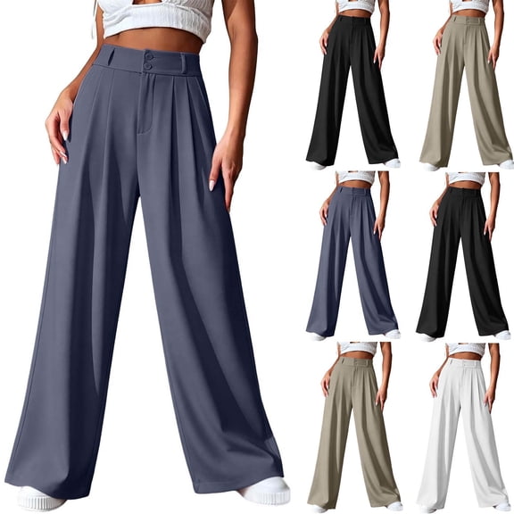 YanHoo Plus Size Dress Pants for Women High Waisted Solid Color Casual Wide Leg Pant Work Business Straight Trousers with Pockets
