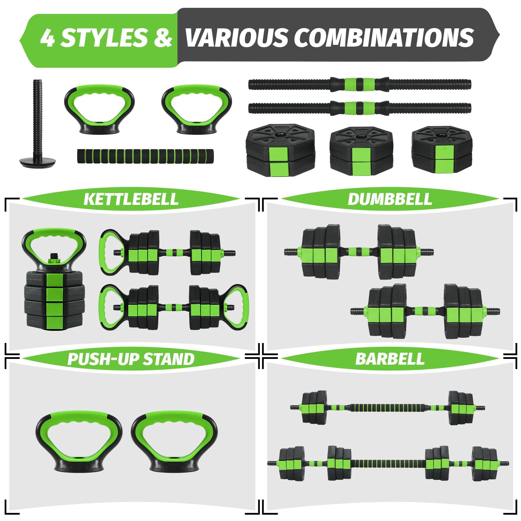 Yeshouse Adjustable 5-in-1 Dumbbells, 66/88lbs Weights Set, Converts to Barbell, Kettlebell & Push-Up Stand