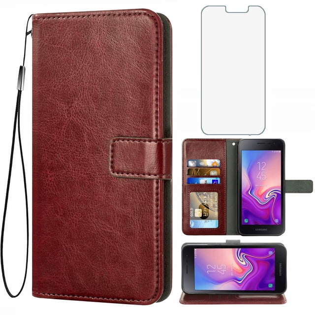 Mobile Phone Cover for Samsung J2-Core, Cover Premium Pu Leather Tpu Flip Cover Magnetic Closure Card Compartment Stand Function Wallet with Lanyard Protective Cover