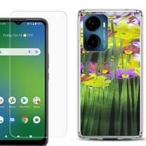 For AT&T Propel 2 5G Phone Case Cover, Shockproof Bumper Hybrid Case with Tempered Glass Screen Protector, by OneToughShield - Dream Flower