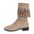 thumbnail image 5 of Fringed Mid Calf Boots for Women Boho Suede Chunky Low Heel Long Tassel Winter Fall Tall Boots, 5 of 7