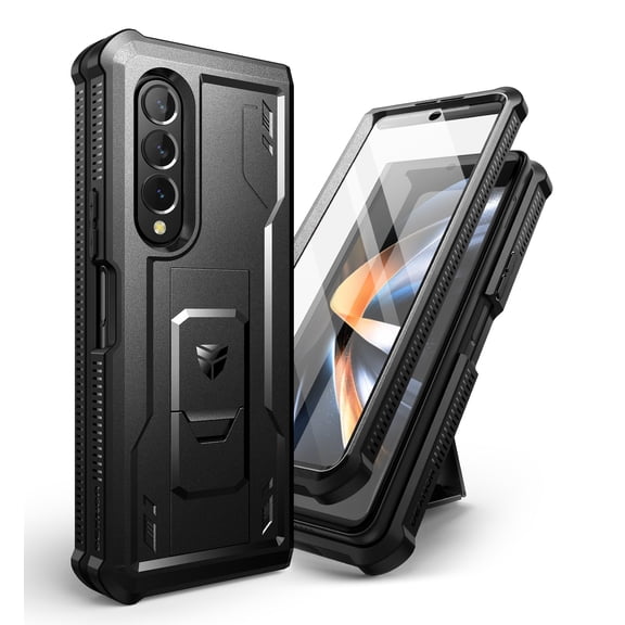 Dexnor Shielder Series Case for Samsung Galaxy Z Fold 4(2022), Military-Grade Shockproof Rugged Bumper Case Cover with Built-in Screen Protector & Kickstand, Black