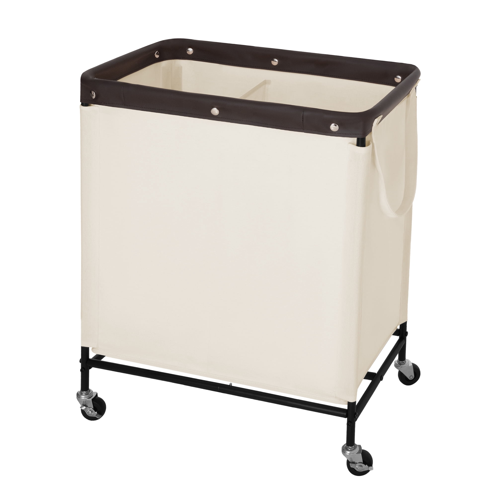 StorageWorks 2 Section Laundry Hamper, 100L Laundry Sorter Cart with Wheels and Handle, Beige
