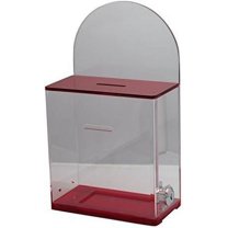 MCB Locked Donation Box with Back Wall Clear Display Area - for Fundraising Donation Box - Ticket Box - Collection Box Translucent Red