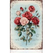 Vintage Valentine's Day Rose Flower Wall Decor Metal Tin Sign Retro Art Poster for Home Office, Cafe Bar She Shed Room Decoration 8 x 12 Inch