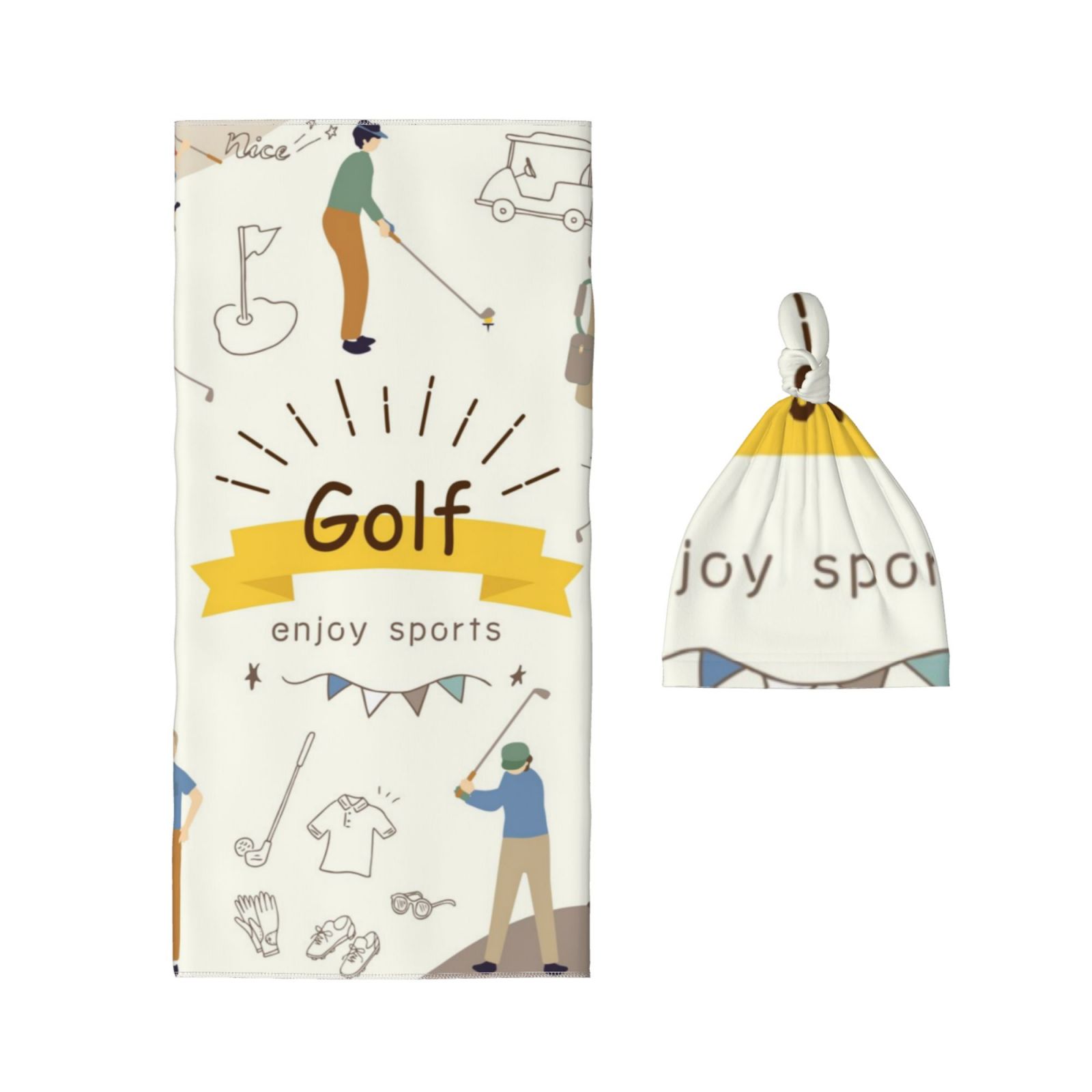 Xecao Golf Icons And Golfer print Unisex Baby Swaddle - a soft and cozy newborn receiving blanket complete with Beanie Set