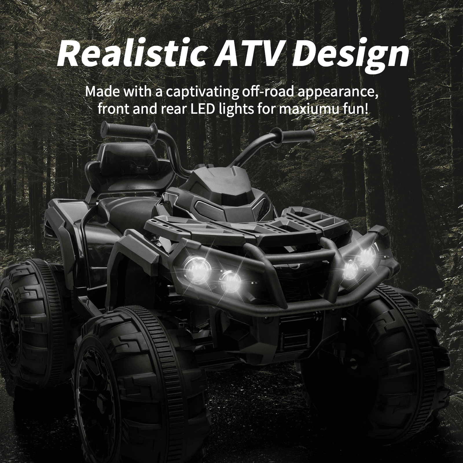 Outfunny 24V Kids 4 Wheeler, Electric ATV Quad Ride-on Toy for Big Kids Ages 3 and up, Black