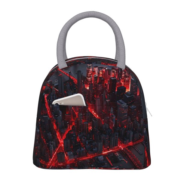 Easygdp Cyberpunk Cityscape Lights Bolsa de Almuerzo Insulada Grande, Forro de Aluminio, Diseño Espacioso, a Prueba de Fugas, Ideal para Trabajo, Picnics, Viajes y Actividades al Aire Libre
