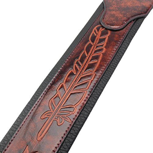 Walker and Williams GB-133 Chestnut Brown Feather Pattern Padded Guitar Strap