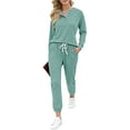 thumbnail image 3 of MOSHU Casual Pajamas Sets for Women Button Down Shirts and Drawstring Pants with Pockets Two Piece Womens Lounge Sets, 3 of 9
