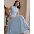 thumbnail image 6 of Womens Blue Elegant High Neck Cap Sleeve A-Line Floor-Length Pleated Maxi, 6 of 6