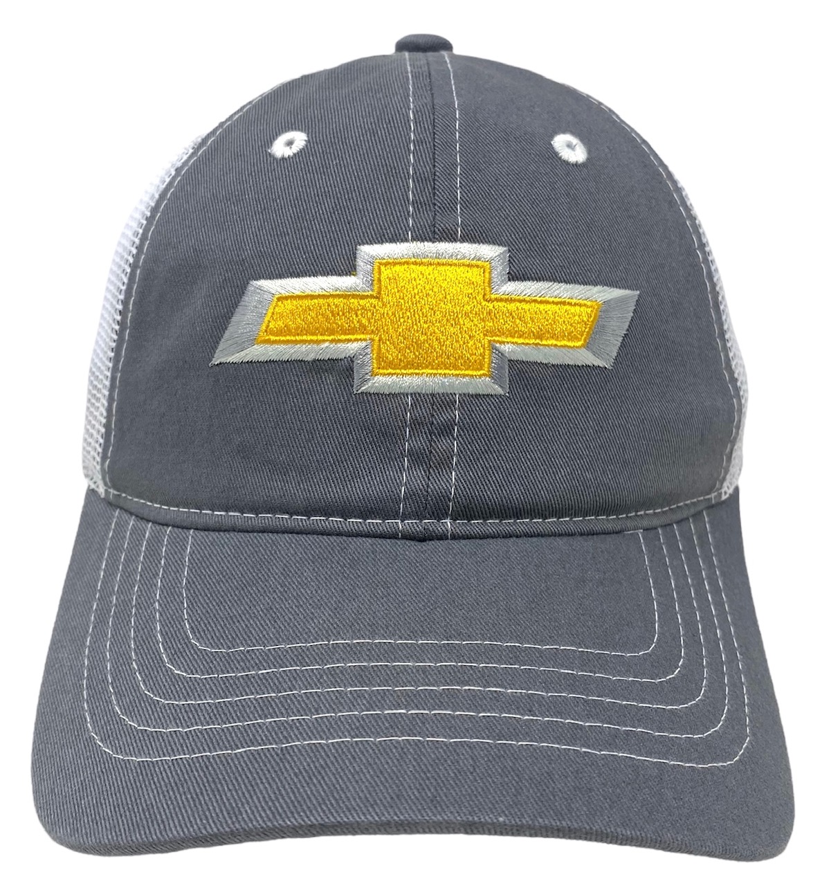 GM Chevrolet Chevy Men's Officially Licensed Embroidered Logo Trucker Hat Cap - Gray/White