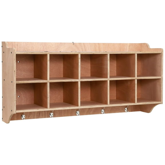 Litake Cubby Storage Organizer Cubes, Daycare Shelves with 10 Cubbies with Hooks and Shelf, Hanging Wall Mount, Furniture for Kids Toys, Classroom