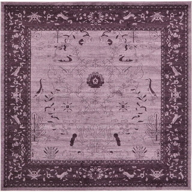 Unique Loom La Jolla Collection Tone Traditional Square Rug, 10 Feet, Violet/Dark Purple