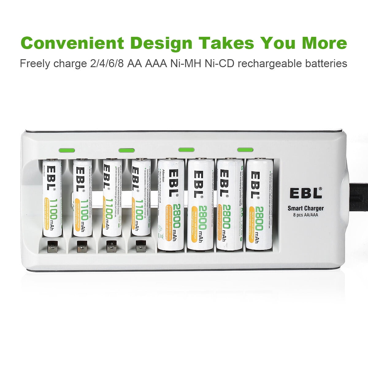 EBL Rechargeable AA Batteries 2300mAh Long Lasting Battery (12 Counts) with Battery Charger for AA AAA Batteries