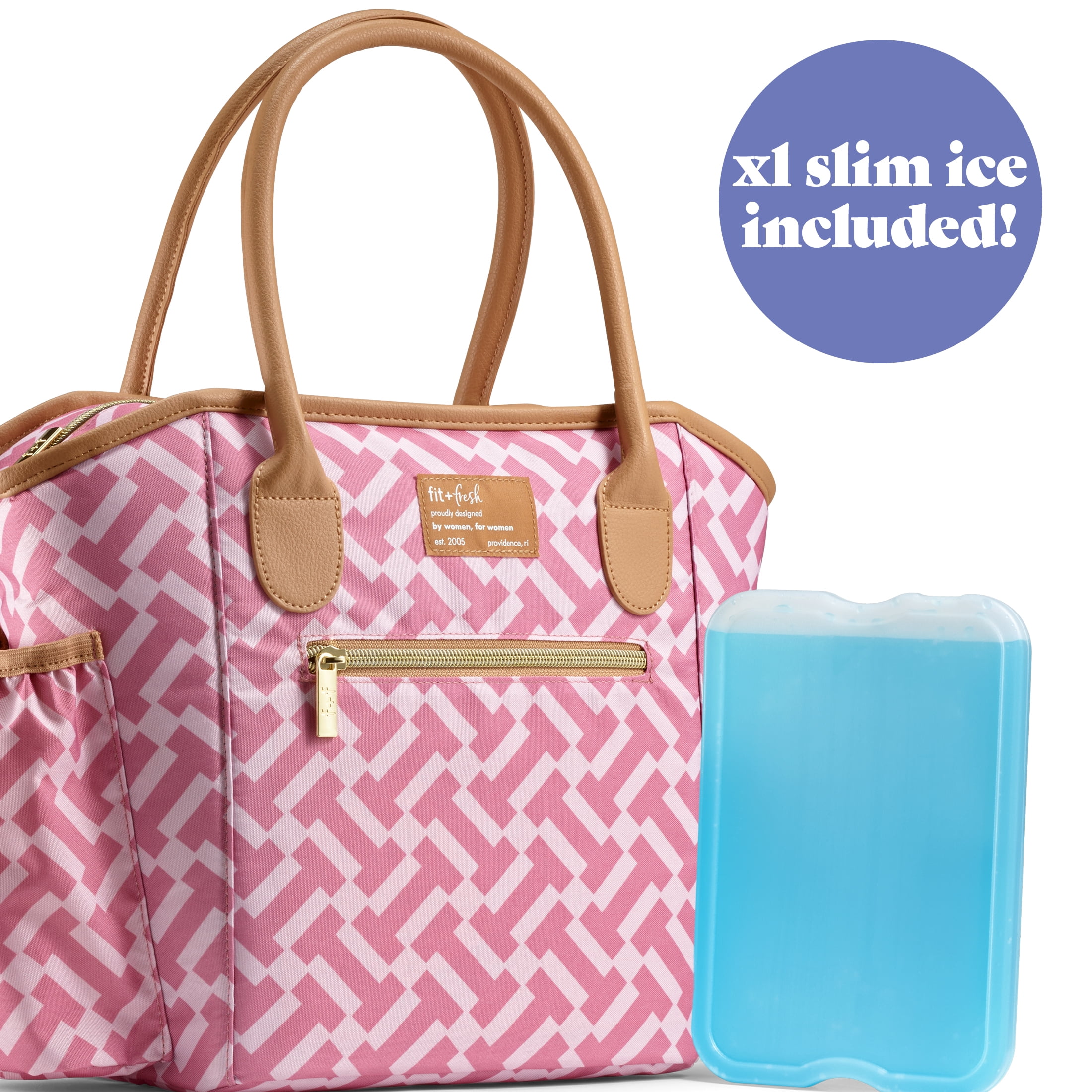 Fit & Fresh Beechwood Women's Lunch Tote with XL Ice Pack, Pink Geometric
