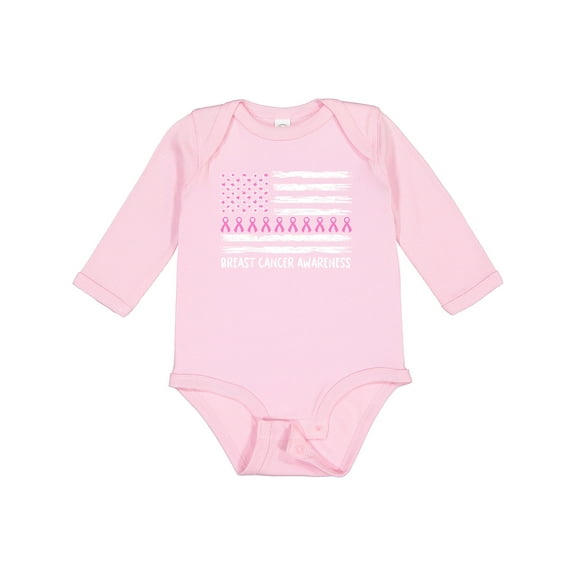 Inktastic Breast Cancer Awareness Pink Ribbons and Flag Boys or Girls Long Sleeve Baby Bodysuit