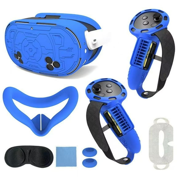 Compatible with Oculus Quest 3 Silicone Case Accessory with VR Case Cover, Silicone VR Face Cover Pad and Touch Controller Grip Cover Compatible with Quest 3, Disposable Eye Cup (blue)