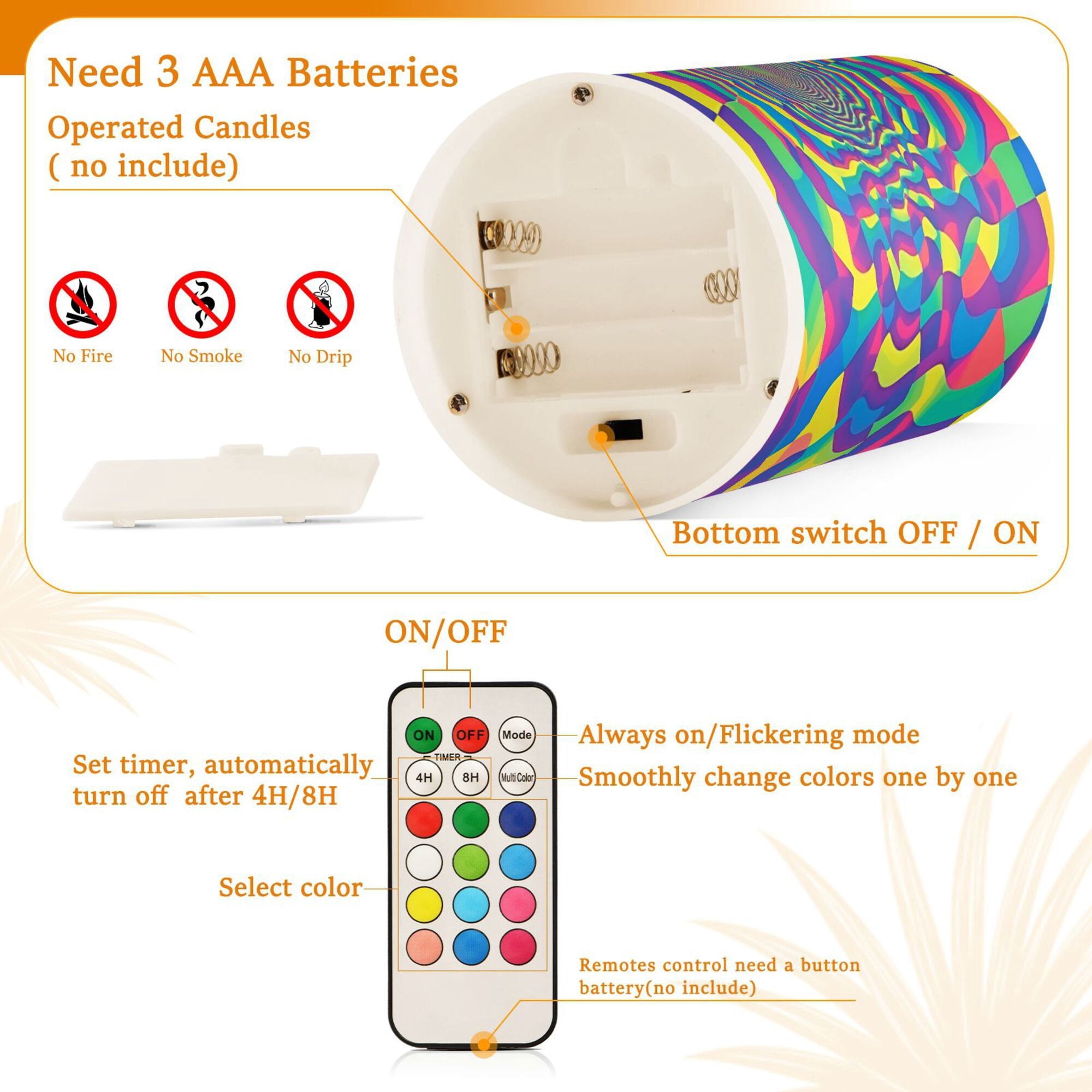 Yayeee Flameless Candles with Remote Flickering Battery Operated Multi Color Changing, Psychedelic Pattern