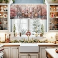 thumbnail image 3 of Winter Christmas Kitchen Curtains Set, Pink Snowman Window Curtain Valance and Tier Rod Pocket Half Curtain for Bedroom Living Room Bathroom 3 Piece Xmas House Snowscape Cafe Curtains 24 Inch Length, 3 of 6