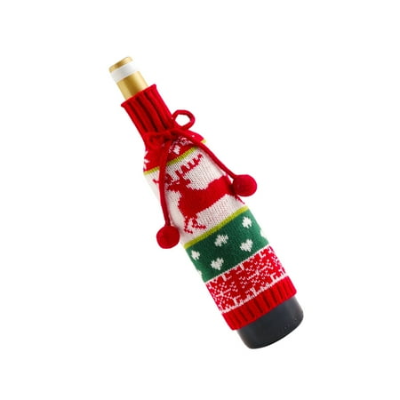 

ELENXS Bottle Cover Christmas Party Bowknot Bottle Bag Knitting Table Decoration Wine Protector Animal
